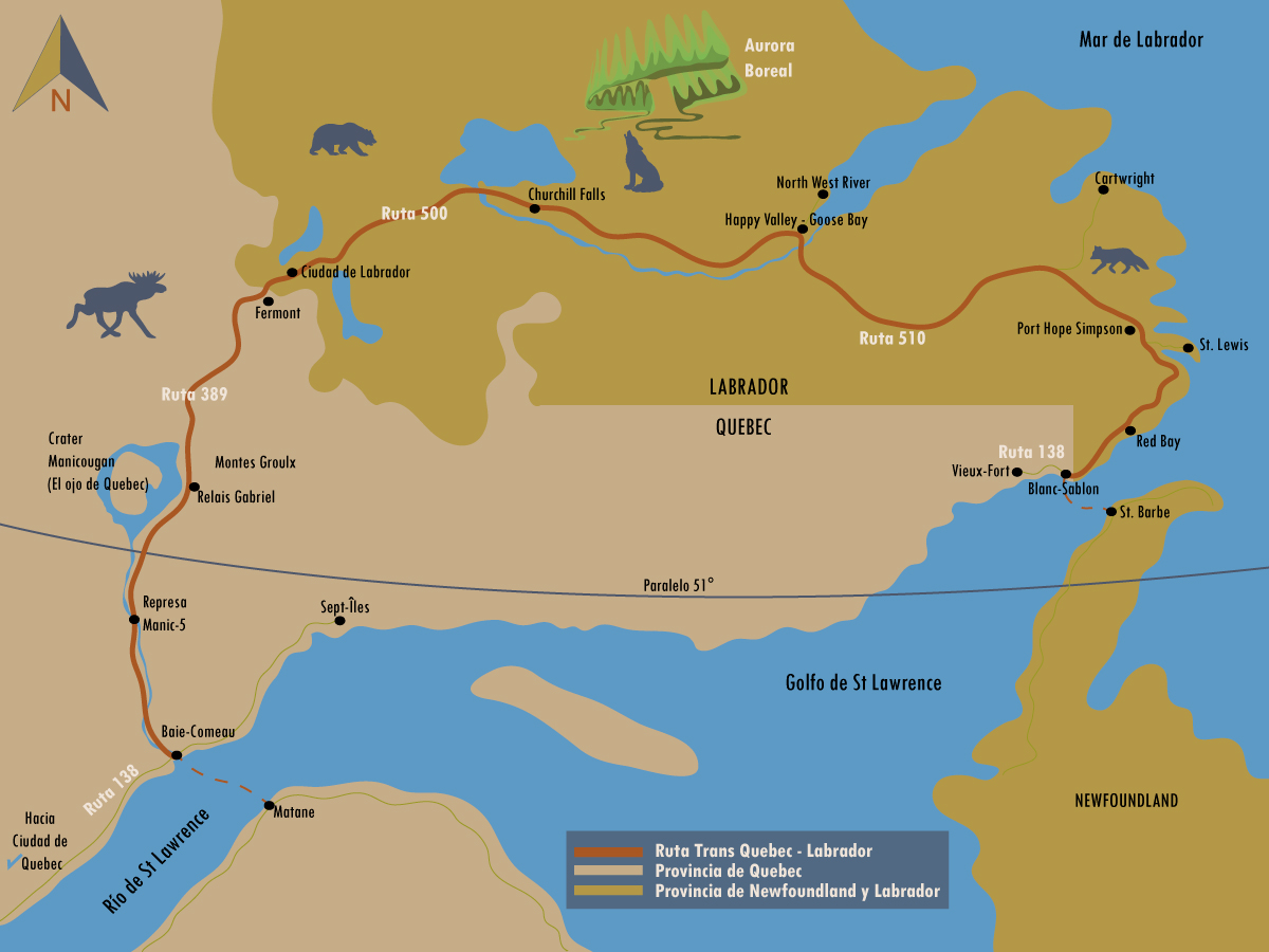 Mapa Trans Quebec Labrador